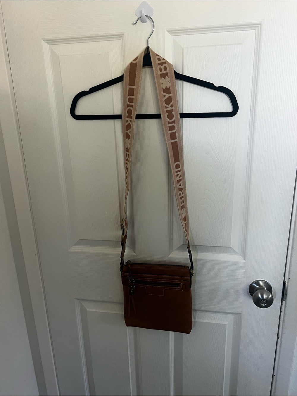 Lucky Brand Tan/Brown Leather Messenger with‎ Logo Strap